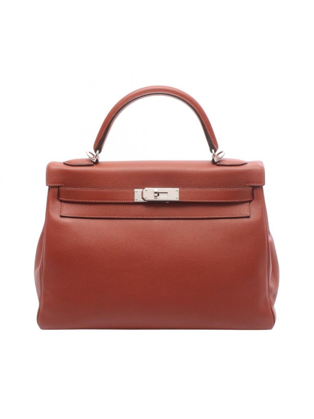 Hermes Handbag Kelly 32 Verso Brick Deep Blue Retourne 2-Way Leather
